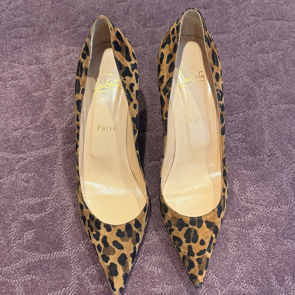 Christian Louboutin Tan and Black Leopard Heels